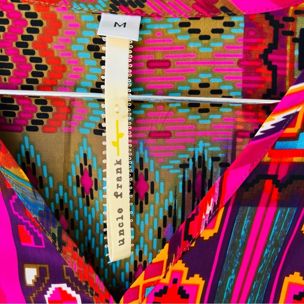 Uncle Frank Patchwork Dress Aztec Western Print V-Neck 3/4 Bell Sleeves M - Picture 5 of 11